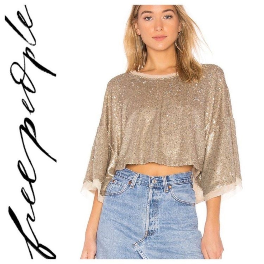 Free People Gold Sequin Crop Top